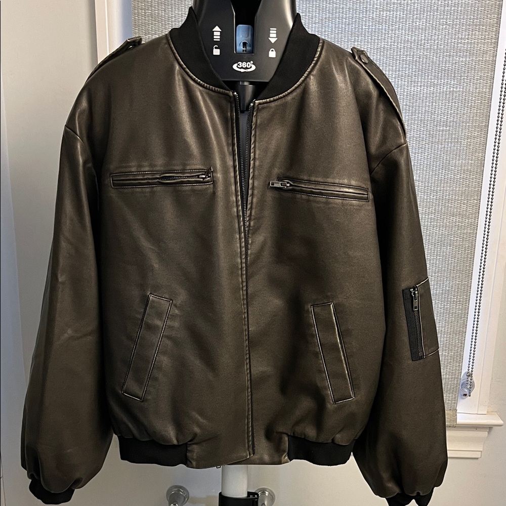 Brown Bomber Jacket with Black Trim